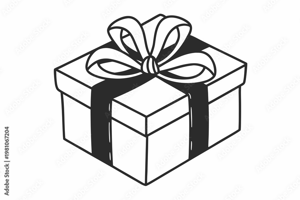 Fototapeta premium A simple black and white illustration of a gift box with a ribbon and bow on top