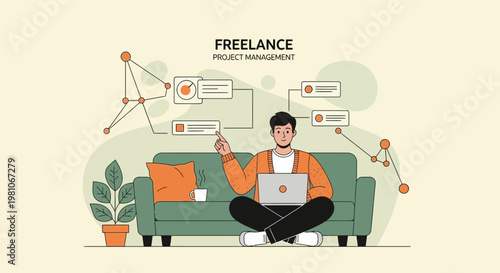 Freelancer working remotely on laptop, project management, remote work, home office, planning