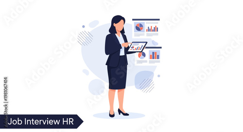 HR Manager Analyzing Business Growth Charts on Tablet with Presentation