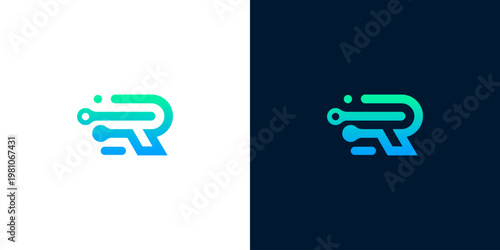 Futuristic Letter R Technology Logo Design Representing Digital Connection, Network Communication, and Innovation for Modern Tech Businesses and Startups