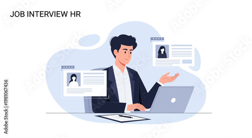 HR Manager Conducting Job Interview Online Using Laptop and Resumes