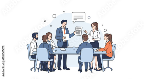 Professional business team having a productive meeting around a table while a leader presents important documents to them.