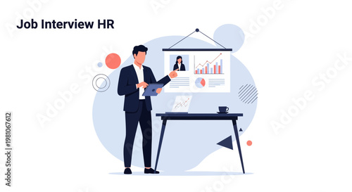 HR Manager Conducting Job Interview, Presenting Candidate Profile and Performance Data