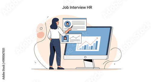 HR Manager Reviews Candidate Profile and Statistics on Computer Screen