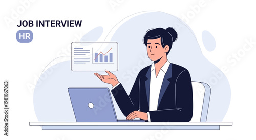 HR professional analyzing charts during a job interview, modern office setting