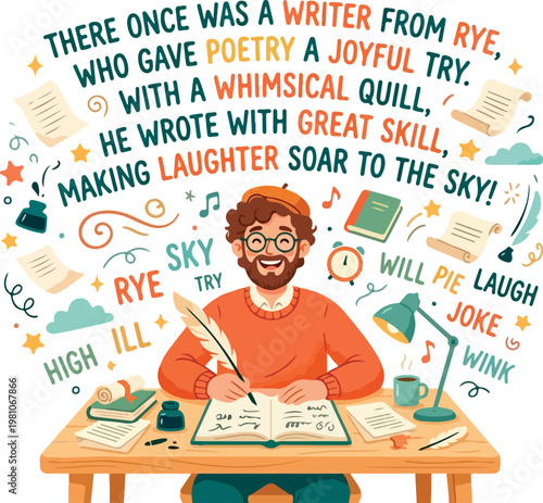 Man writing with quill pen.