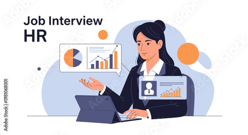HR professional conducting job interview with analytics and charts