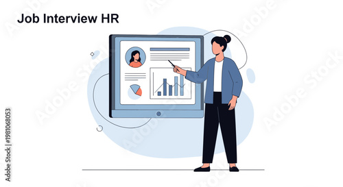 HR professional presenting job candidate profile and analytics on screen