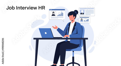 Job Interview HR: Woman Recruiter Conducting Online Interview with Laptop and Candidates