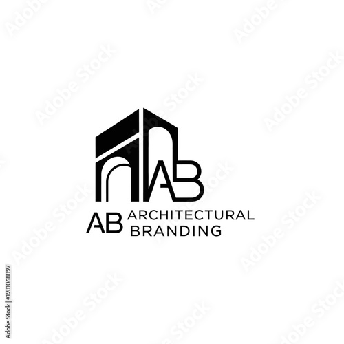 Strong AB Letter Logo with Architectural Building Element and 'Architectural Branding' Text on Isolated White Background