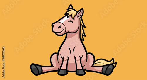 Cartoon horse sitting on ground.