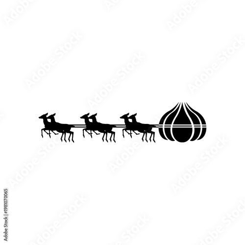 Illustration of a reindeer silhouette pulling a giant onion