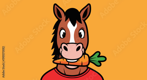 Cartoon horse eating a carrot.