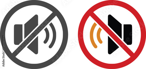 Speaker and sound icon set including volume up, down, mute and audio wave symbols in red, yellow and gray styles isolated on white background, ideal for media and UI design.