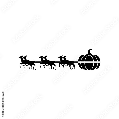 Silhouette illustration of a reindeer pulling a giant pumpkin