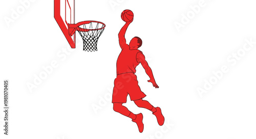 Basketball player executing a high jump shot towards the hoop