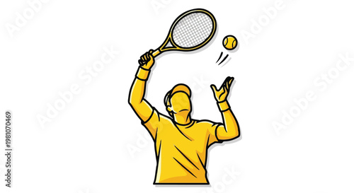 Tennis player executing a serve during a match on the court