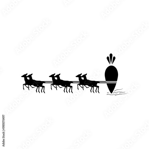 Illustration of a reindeer silhouette pulling a giant carrot