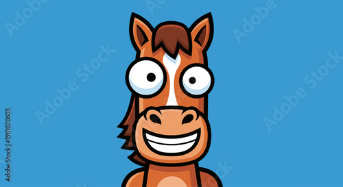 Cartoon horse head smiling wide.