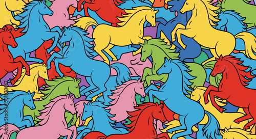 Colorful Horses in Various Poses.