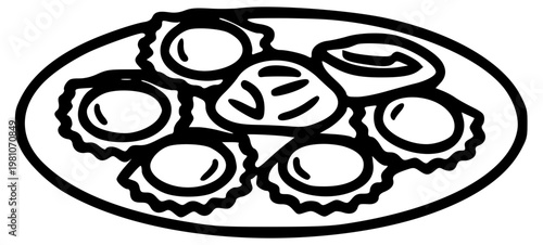 Italian ravioli pasta plate line icon illustration