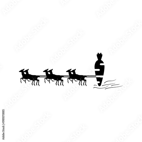 Illustration of a reindeer silhouette pulling a giant carrot