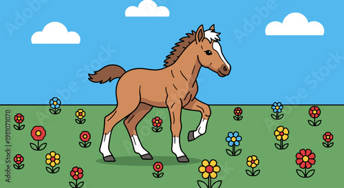 Brown Horse Running in Field Freely.