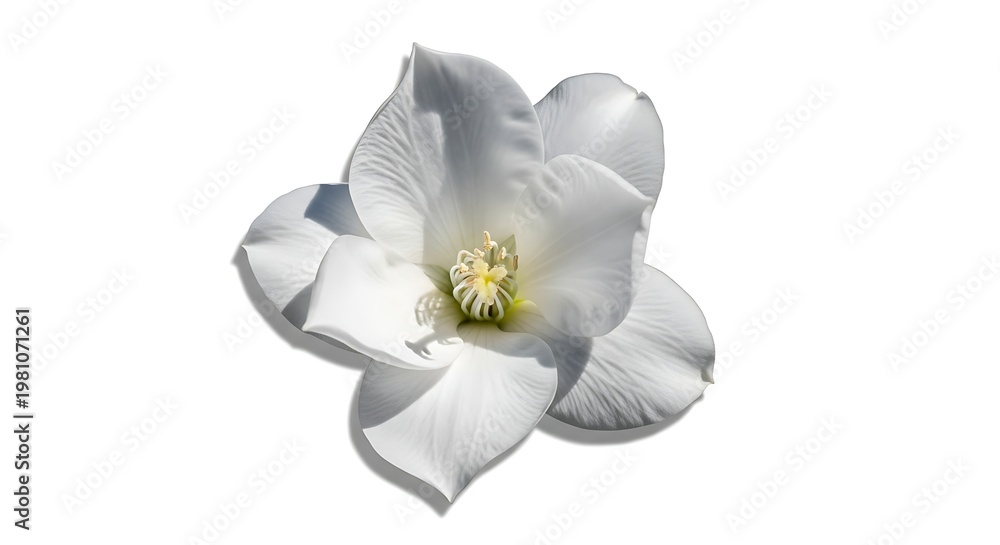 Obraz premium Magnificent White Magnolia Blossom in Full Bloom Against White Background.