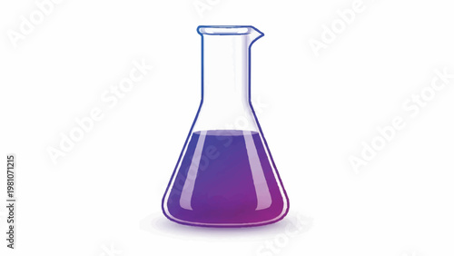 A vector graphic illustration of a laboratory flask containing a vibrant purple liquid, perfect for representing science experiments or chemical analysis