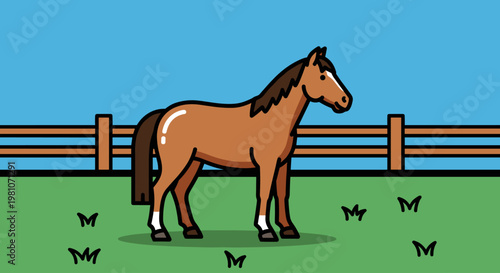 Brown Horse Standing on Green Field.