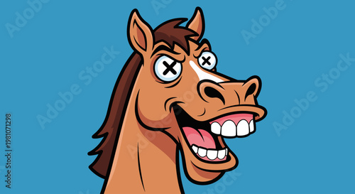 Cartoon horse head with expression.