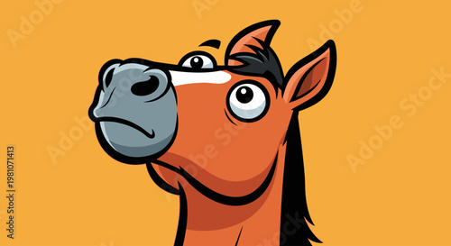 Cartoon horse head with expression.