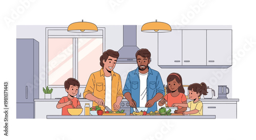 A smiling group and happy couple enjoy a lifestyle collage of family fun in the kitchen where children and parents share love and together time at home