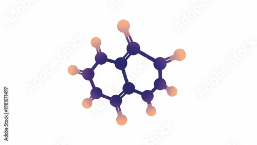 Abstract illustration of a molecular structure with interconnected atoms in shades of purple and orange, representing a scientific or chemical concept