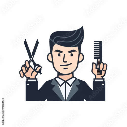 Man Barber Holding Scissors and Comb Professional Hairdresser.