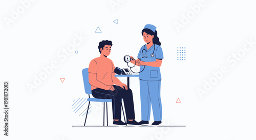 Nurse checks patient's blood pressure, medical checkup, healthcare concept