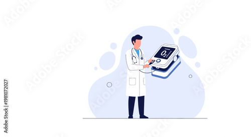 Doctor holding pulse oximeter, medical equipment, health check, digital display