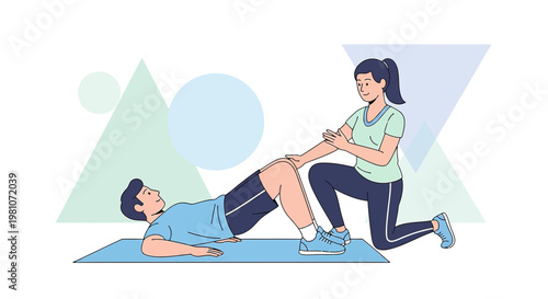 Physical therapist assisting patient with glute bridge exercise for rehabilitation