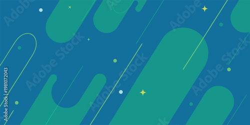 Abstract background with diagonal rounded teal shapes and small yellow stars on a dark blue backdrop