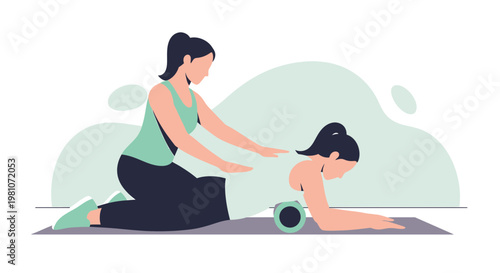 Physical therapist assisting patient with foam roller for back pain relief and muscle recovery