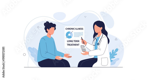 Doctor discusses chronic illness long term treatment plan with patient