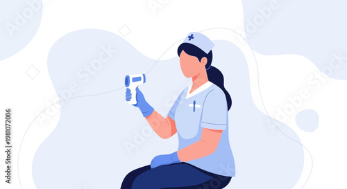 Nurse holding thermometer, medical checkup, healthcare concept illustration