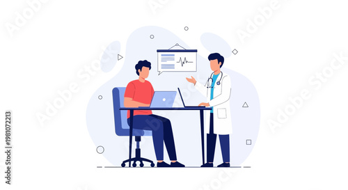 Doctor consulting patient with laptop and medical chart in modern clinic