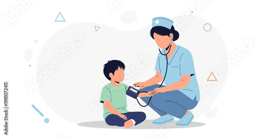 Nurse checking child's blood pressure, healthcare, medical checkup, pediatrics, doctor visit