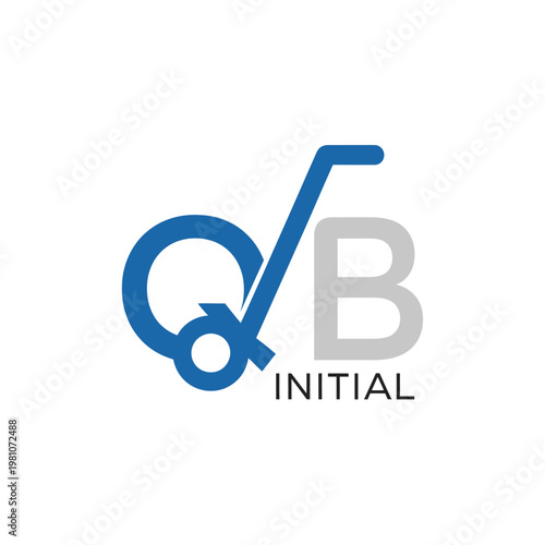 Abstract QB Letter Logo with Shopping Cart Handle, Retail Logistics Delivery Concept on Isolated White Background
