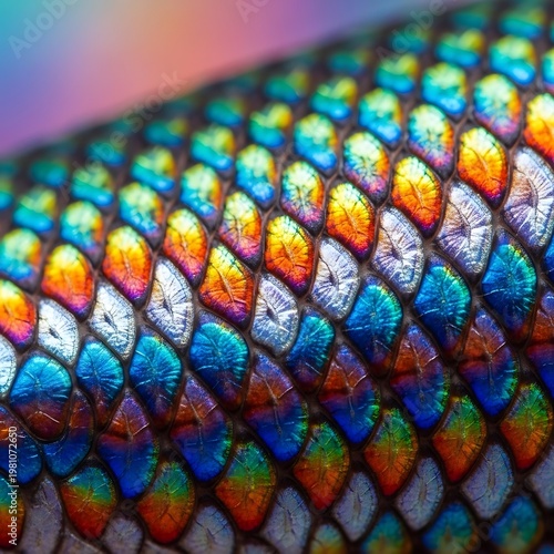 Vibrant and Detailed Macro Shot of Colorful Snake Scales.