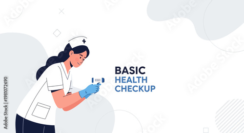 Nurse Checking Temperature with Digital Thermometer, Basic Health Checkup Concept