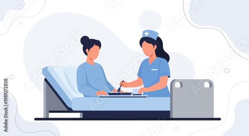Nurse feeding patient in hospital bed, healthcare, medical assistance, care, support