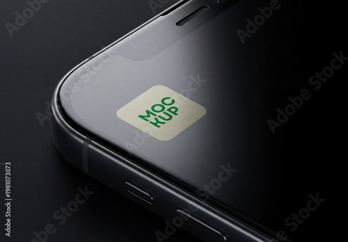 Smartphone Screen with App Icon Sticker Mockup and Realistic Glass Reflections