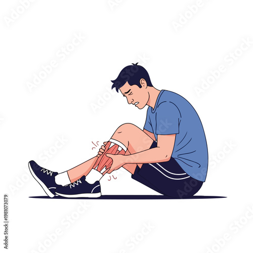 Man sitting on the floor clutching his leg in pain from a calf muscle strain